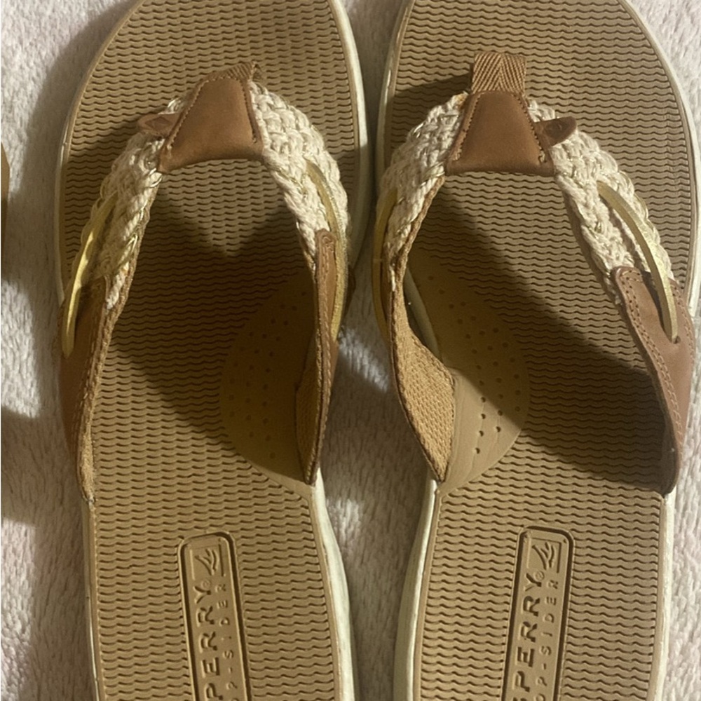 Comfy Sperry Brown and Cream Sandals with Braided Straps- Women’s Size 9.5